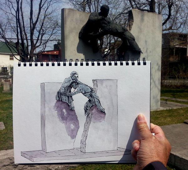 My Sketch with the sculpture in the background.  Stillman & Birn Beta, Namiki Falcon, De Atramentis Document Black