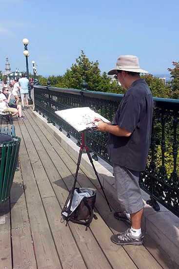 Marc, doing his thing on the terrace near Chateau Frontenac