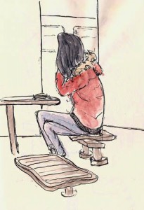 Of course we do quick sketches as we cross on the ferry. Here's one example - A Girl On a Boat (alias A Girl On a Phone).
